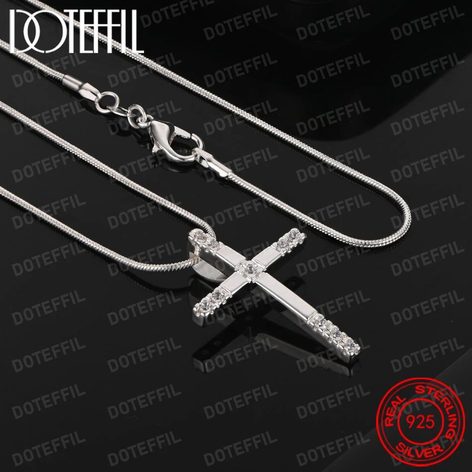 925 Sterling Silver Exquisite Cross Pendant Necklace for Men Women Fashion Party Jewelry Gift Hip Hop Accessories view 4
