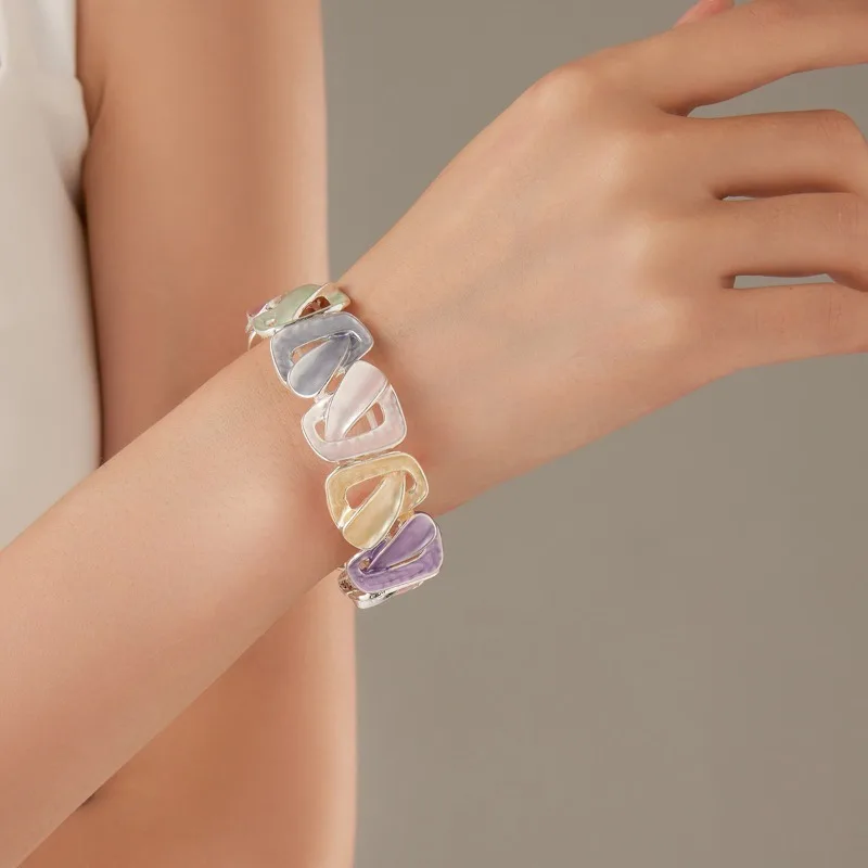 Geometric Hollow Line Alloy Bracelet Hand-Painted Oil Creative Random Shape Women's Elastic Bracelet