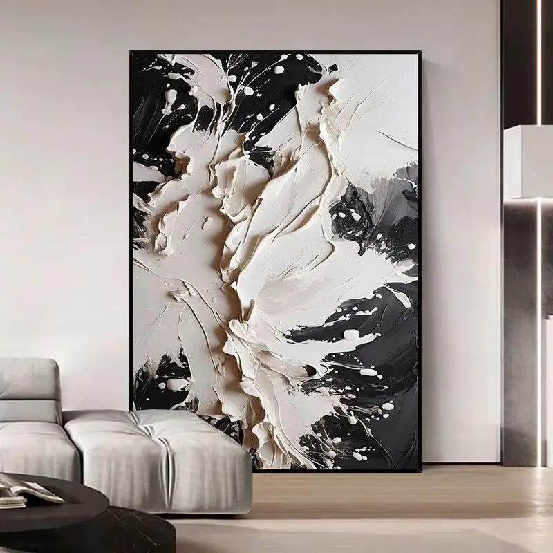 Black White Abstract Paintings Canvas Art Minimalist Art 100% Handmade Acrylic Painting Modern Wall Decor Newest Oil Painting