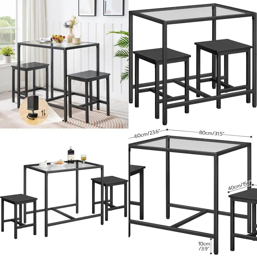

Compact Glass Dining Set for Modern Kitchens, 3-Piece Rectangular Table with Chairs, Black BK80CZ01