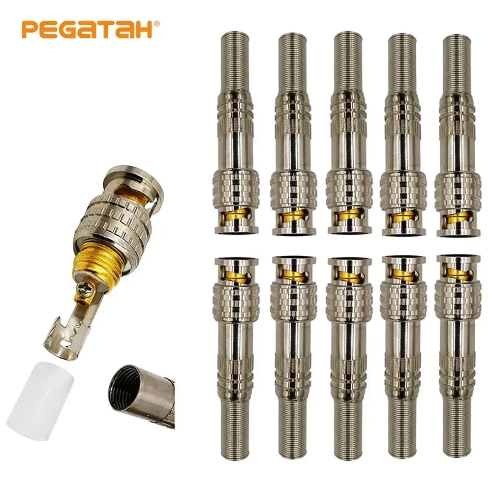 PEGATAH Male Solderless Camera Cables BNC Connector for CCTV Camera System Connectors Coaxial CCTV Camera Accessories