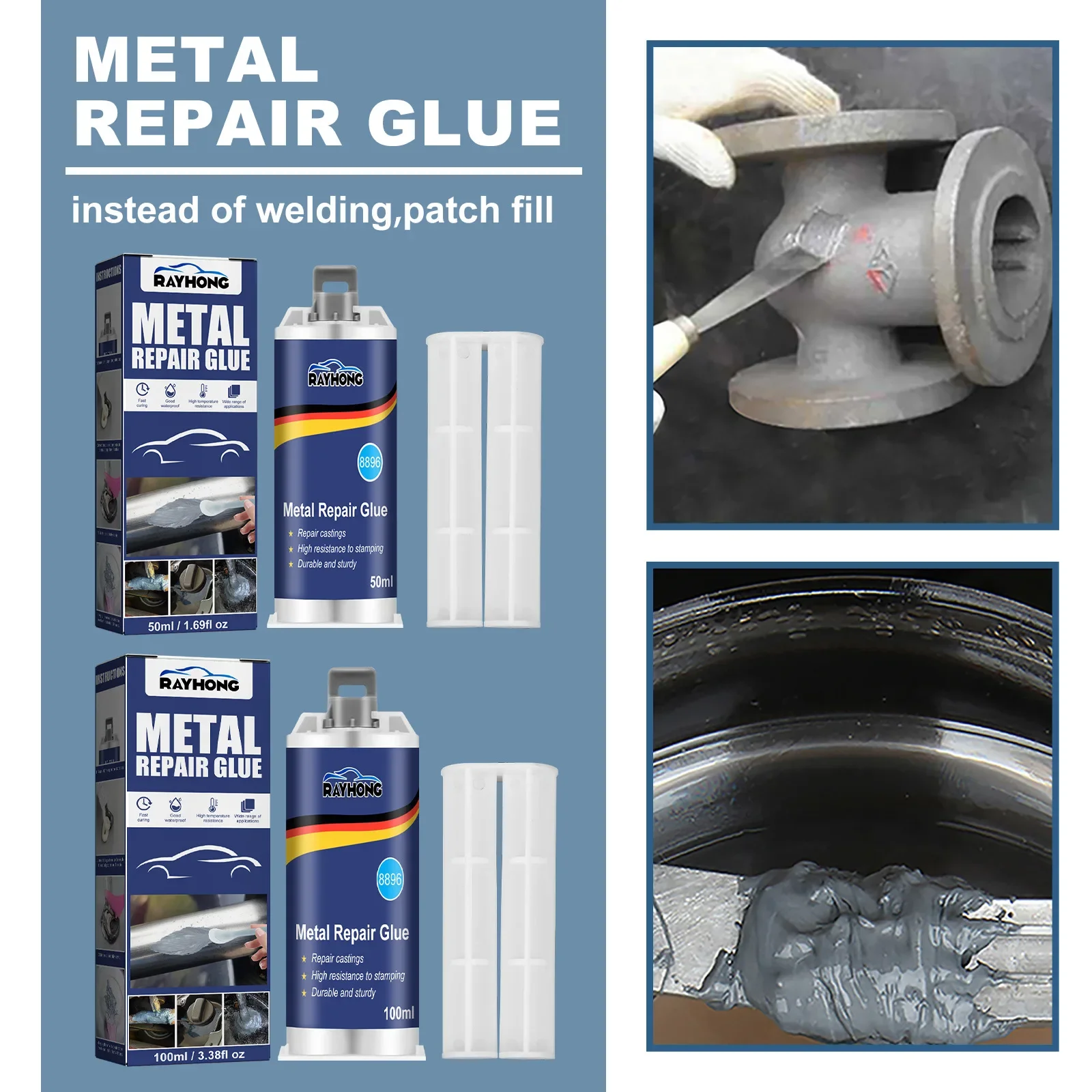 2 In 1 Metal Repair Paste Heat Resistance Cold Weld Repair Adhesive Industrial Casting Agent Tool Super Welding Glue 50ml/100ml