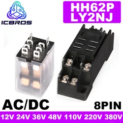1 Set HH62P LY2N-J LY2N-GS High-quality 12V 24V DC 110V 220V AC Coil Power Relay LY2NJ DPDT 8 Pin HH62P JQX-13F With Socket Base