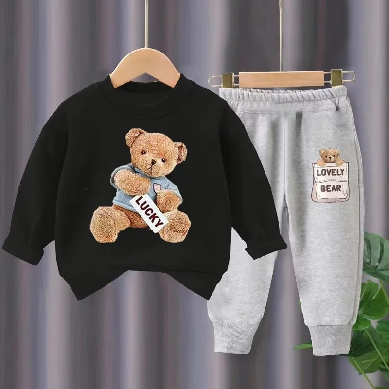 Autumn Baby Girl Boy Clothes Set Children Sports Cartoon bear Sweatshirt Top and Pants Buttom Two Piece Suit Cotton Tracksuit