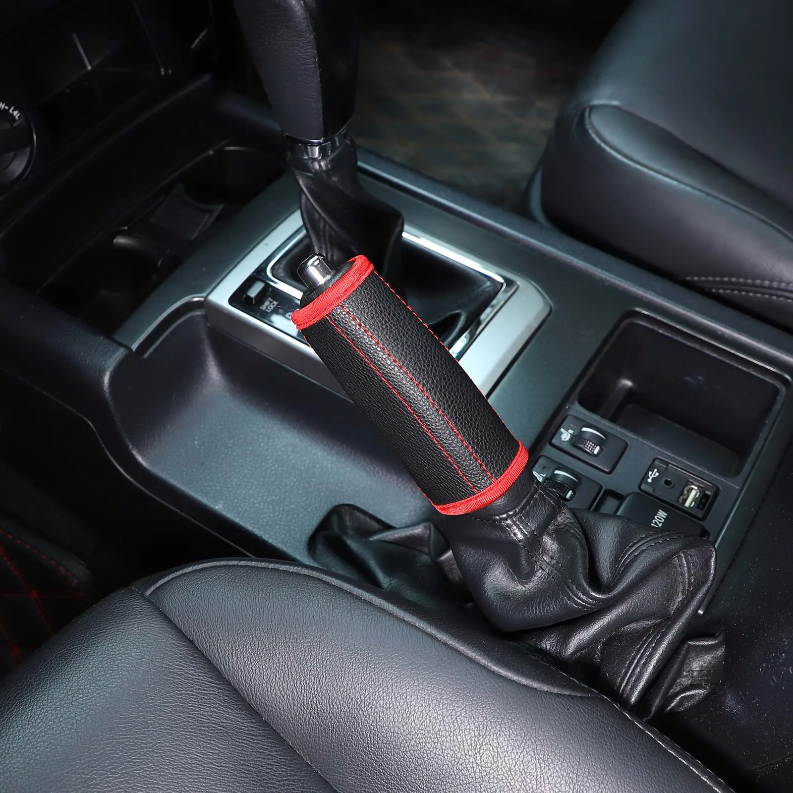 لتويوتا لاند كروزر برادو FJ 150 2010-2018 الجلود والقماش الأسود فرملة اليد الغطاء الواقي اكسسوارات السيارات #4