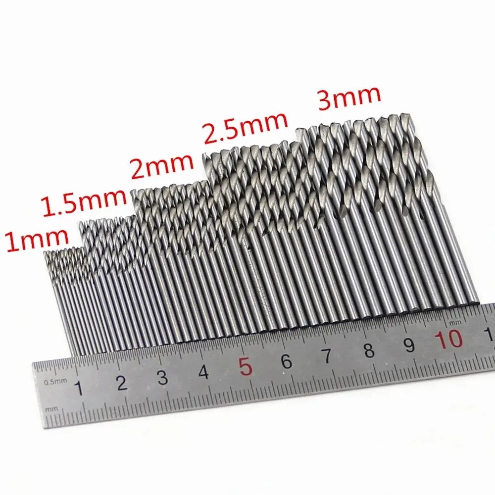 High Speed Steel 50pc Natural Color Small Twist Drill 1-3mm White Straight Shank Drill Bit Electric Drill DIY Woodwork Tool Set