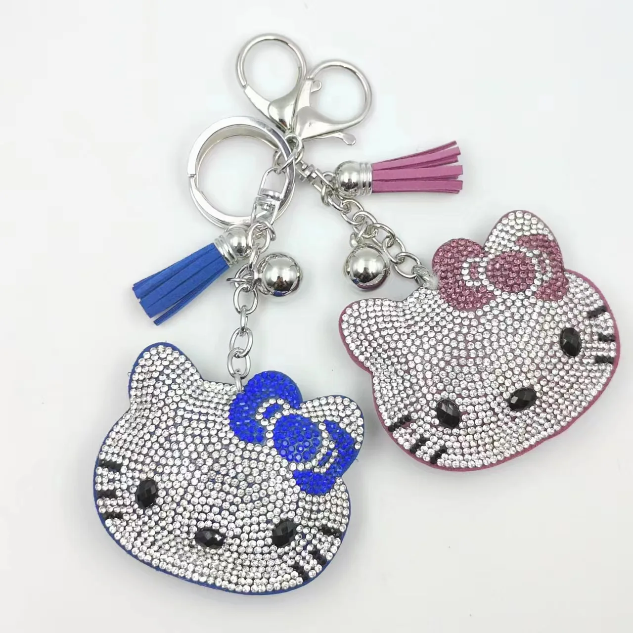 New Sanrio Hello Kitty Large Avatar with Diamond Set Keychain Cartoon Water Diamond Flannel Pendant Backpack Accessories Gifts