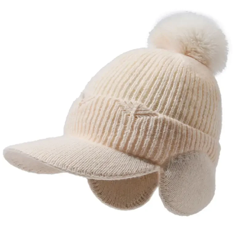 Winter Warm Duck Tongue Hat Ladies Solid Color Ear Protection Baseball Cap Women Outdoor Riding Knitted Hats Female Earplugs Cap