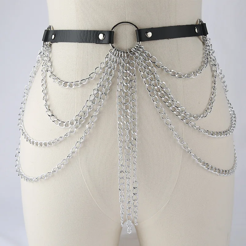 

European and American PU Decorative Belt, Multi-layer Metal Chain, Fringed Body Chain, Night Bar Performance Jewelry Waist Chain