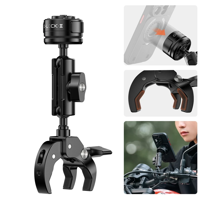 Ulanzi O-LOCK II Motorcycle Handlebar Clamp Mount Quick Release Phone Holder for iPhone 15 Pro Pro Max for Cycling