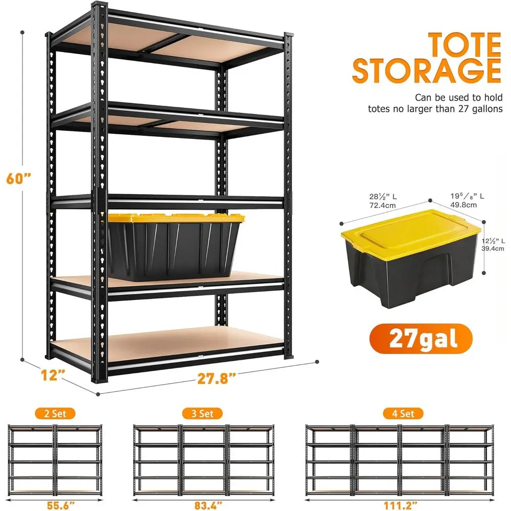3-Pack Heavy-Duty 5-Tier Metal Storage Shelves, Adjustable Utility Rack for Garage, Pantry, Laundry, 27.8W x 12D x 60H, Black