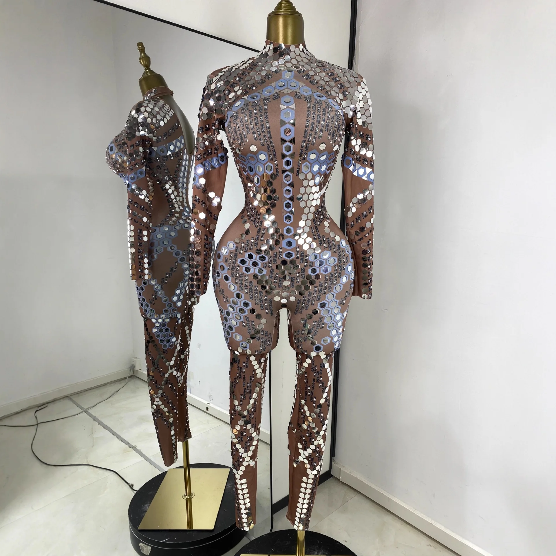 

Shiny Sequin Y2K Club Party Dress Lycra Bodycon Onesie Stage Performance Costume Women's Traditional Ethnic Wear Spring 2024