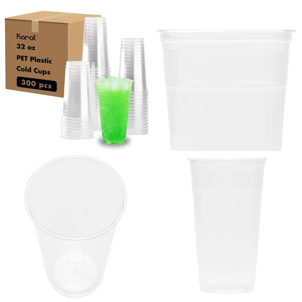 

Karat [300 ct] 32oz Plastic Cups, Clear Disposable Cold Cup for Iced Coffee, Smoothies, and More, 107mm (C-KC32)