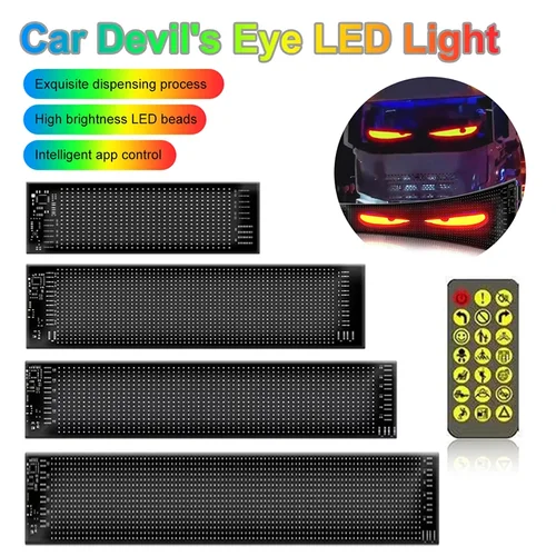 Imagen 2 del producto Panel de píxeles de matriz LED Devil Eye para camión con Control remoto, iluminación suave y plegable, tablero de desplazamiento de Graffiti, luz ambiental de 12V y 24V