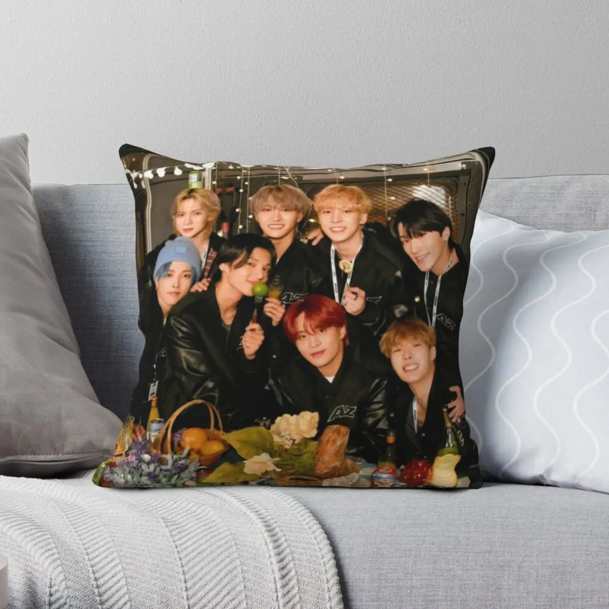 Ateez Pillowcase Polyester Linen Velvet Printed Zip Decor Home Cushion Cover