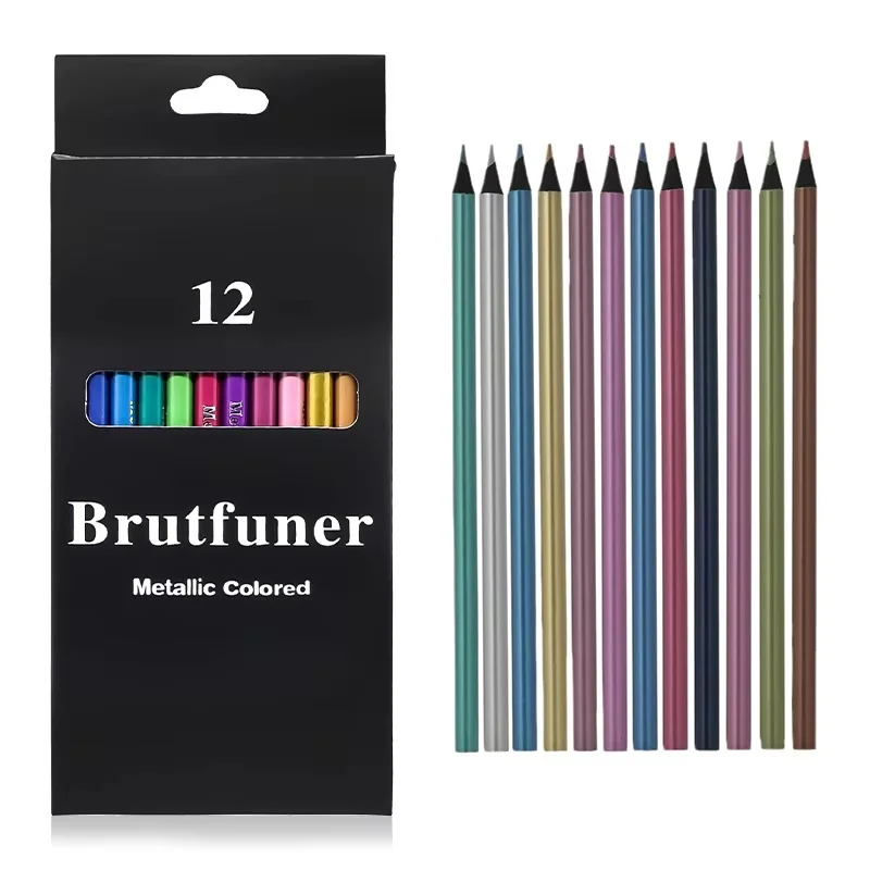 Conjunto de lápis coloridos metálicos com 12 cores, lápis para desenho, esboço, arte, materiais de arte DIY, pintura em casa