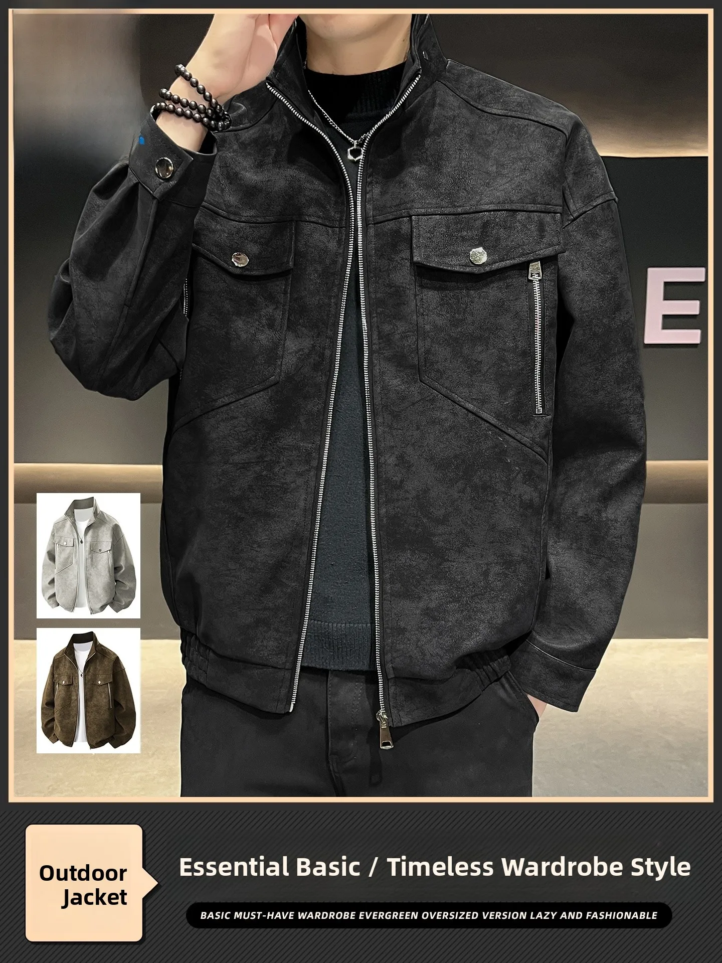 

Мужская замшевая куртка Jeanswest, рабочая одежда с воротником-стойкой, весна-осень 2024, новинка модного бренда, высококачественное пальто из искусственной кожи