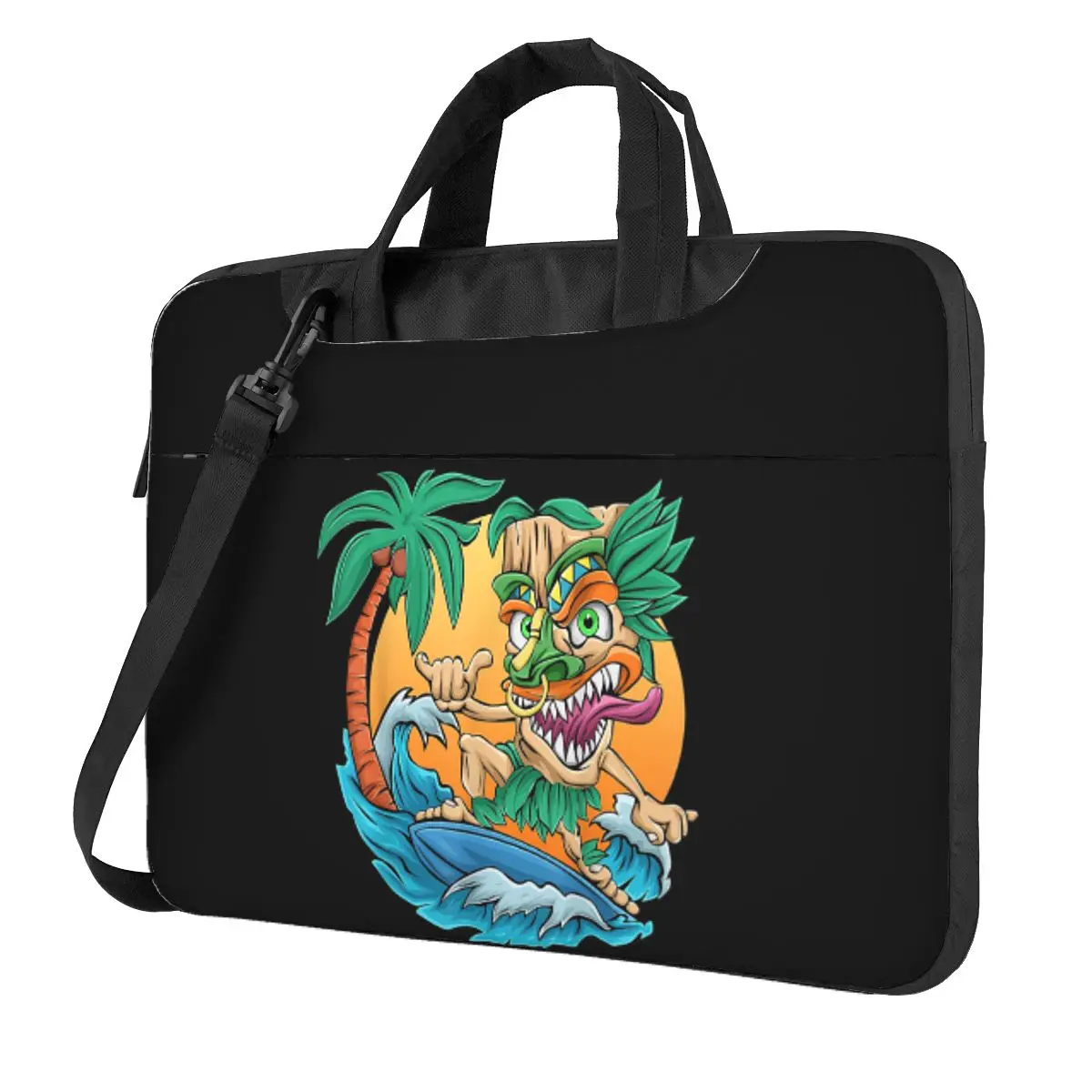 

Tiki Man Surfing Surfer Beach Waves Palm Trees Tropical Crossbody Laptop Bag Case Computer Bag 13 14 15.6 Inch Notebook Pouch