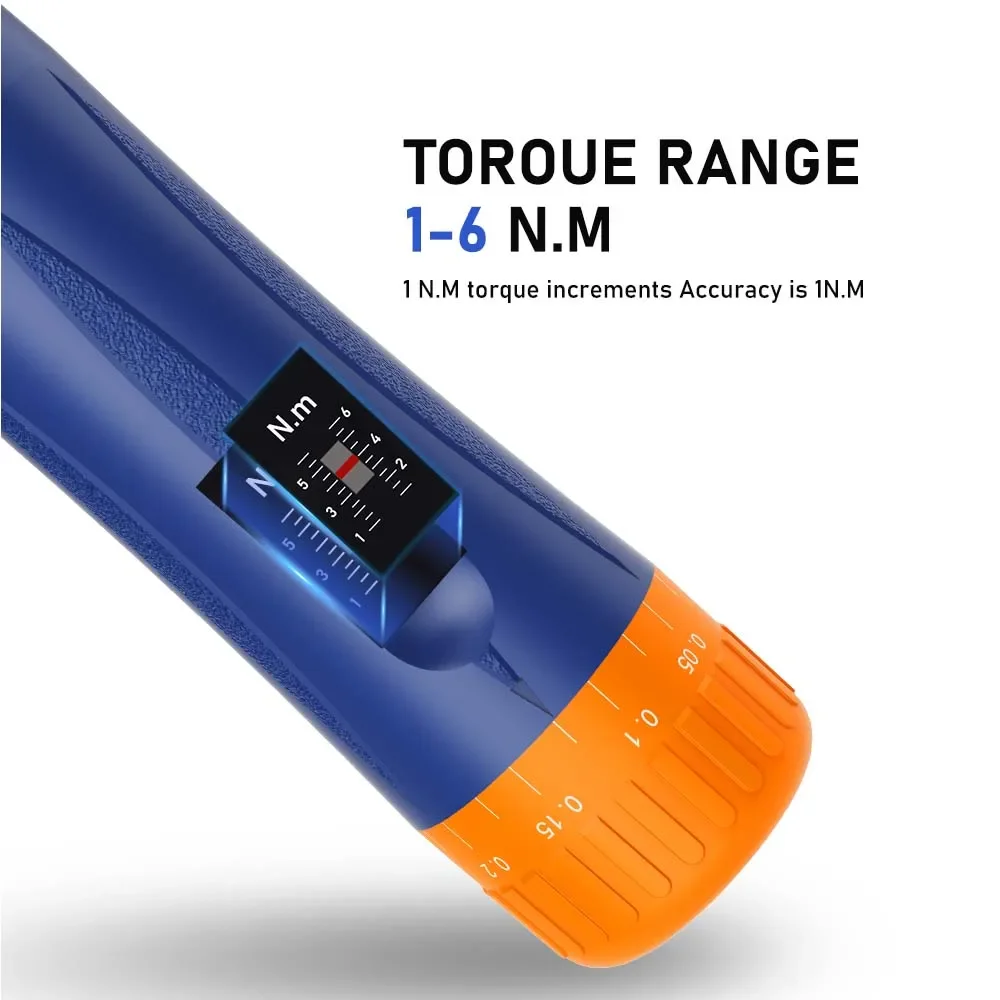 Professional Preset Torque Screwdriver 1/4'' Adjustable 1-6 Nm Torque Range Torque Wrench 10 Bits Hand Tools for Bike Repair