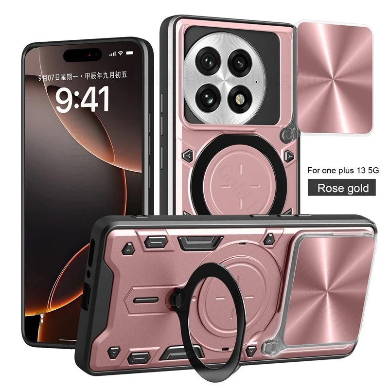 Military Grade Hybird Armor Heavy Duty Case For OnePlus 13R 13 12R 10T Ace 5 Ultra Ace5 Pro Slide Lens Magnetic Stand Ring Cover