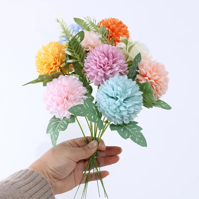 Blue Artificial Chrysanthemum Fake Flower Dandelion Wedding Photography Bouquet Home Living Room Garden Decoration