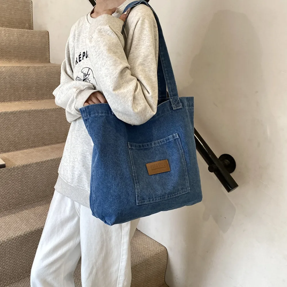 

Fashion Washed Denim Shoulder Bag Solid Color Square Shape Denim Clutch Bag Large Capacity Underarm Bag
