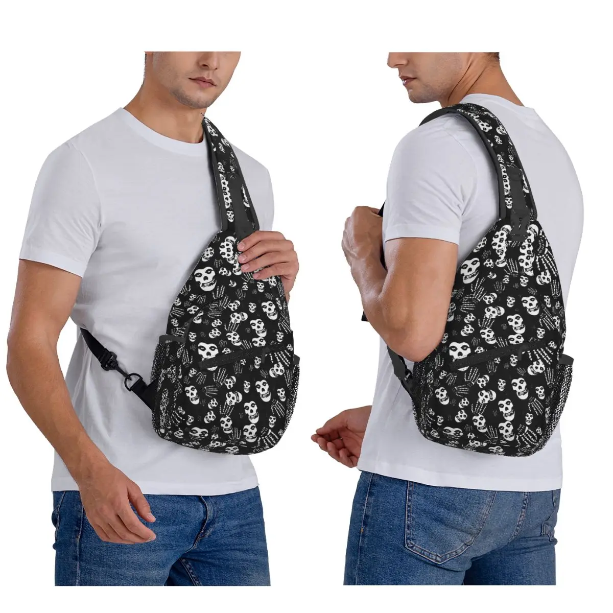 

Rock Punk Band Misfits Skull Face Pattern Heavy Metal Chest Bag Men Sling Crossbody Backpack Chest Bag Daypack Shoulder Bag