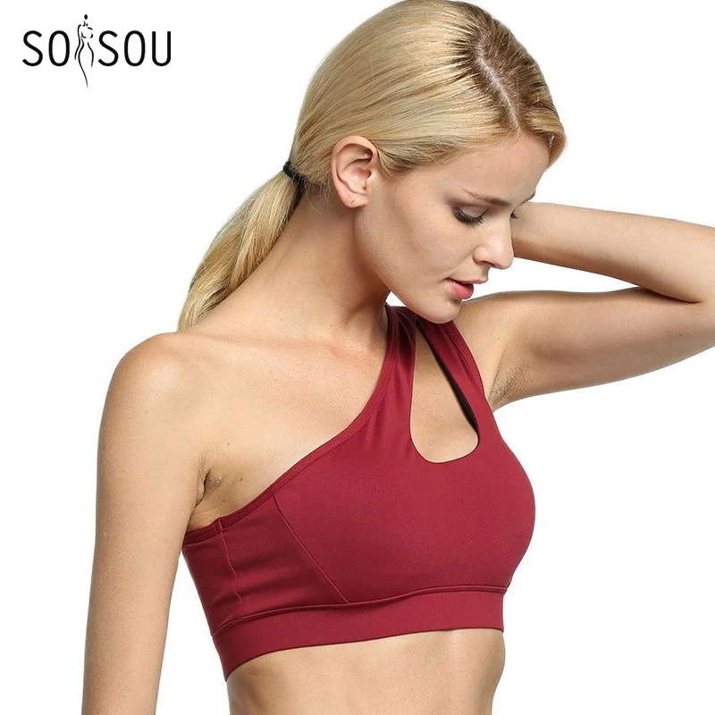 SOISOU Top Women Sports Bra One Shoulder Women's Bra Sexy High Elasticity Crop Top Women's Underwear Detachable Chest Pad