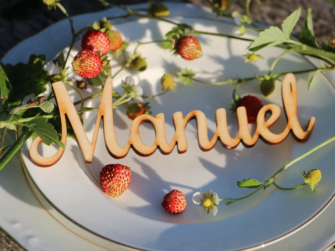 

1pcs Customized Laser Cut Wood Wedding Guest Name, Anniversary Wooden Place Card, Engagement Gold Mirror Place Name