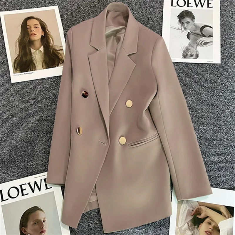 Blazer décontracté à manches longues pour femme, veste de bureau, manteau élégant, monochrome, mode printemps et automne, 2024