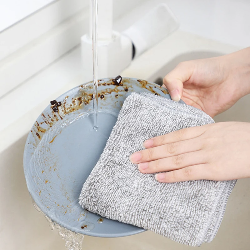 

2/5Pcs Bamboo Charcoal Microfiber Kitchen Napkin Cleaning Towel Dishwashing Cloth Absorbent Non-stick Oil Rags Household Tools