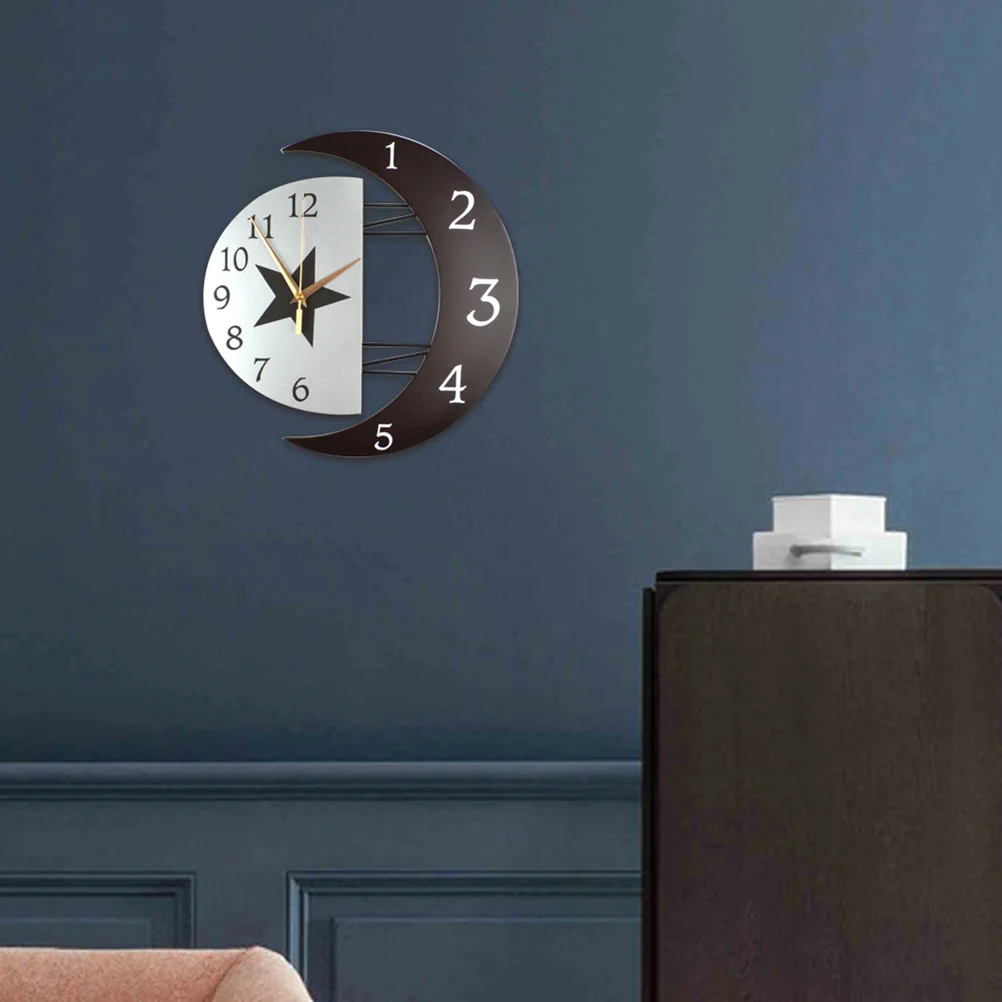 

1Pcs Creative Moon Shape Wall Hanging Clock Silent Quartz Decorative for Living Room Bedroom Office Cafe Wall Clock