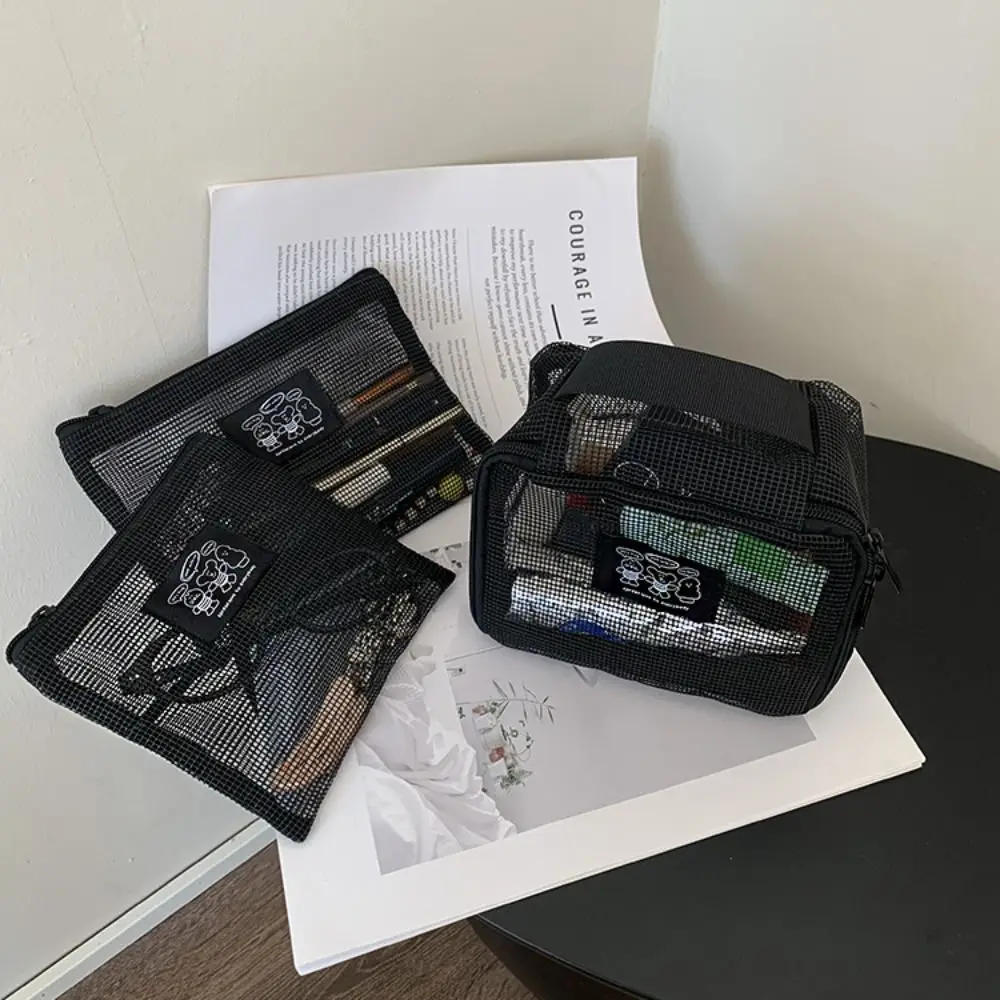 Lightweight Mesh Makeup Pouch Portable Visibility Grid Cosmetic Bag Large Capacity Hollow Out Travel Toiletry Pockets Home