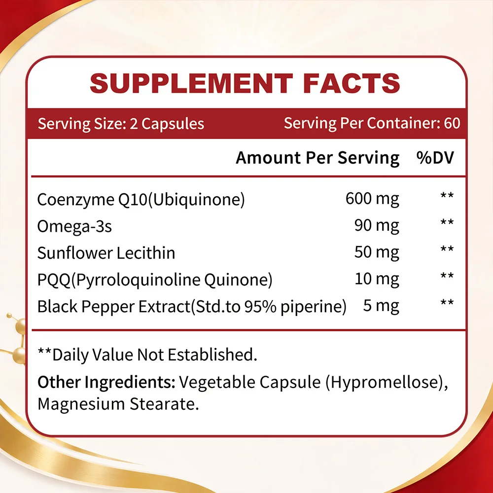 CoQ10 600mg Softgels - With PQQ, Omega-3 & BioPerine, High Absorption CoQ10, For Heart Health & Energy Production