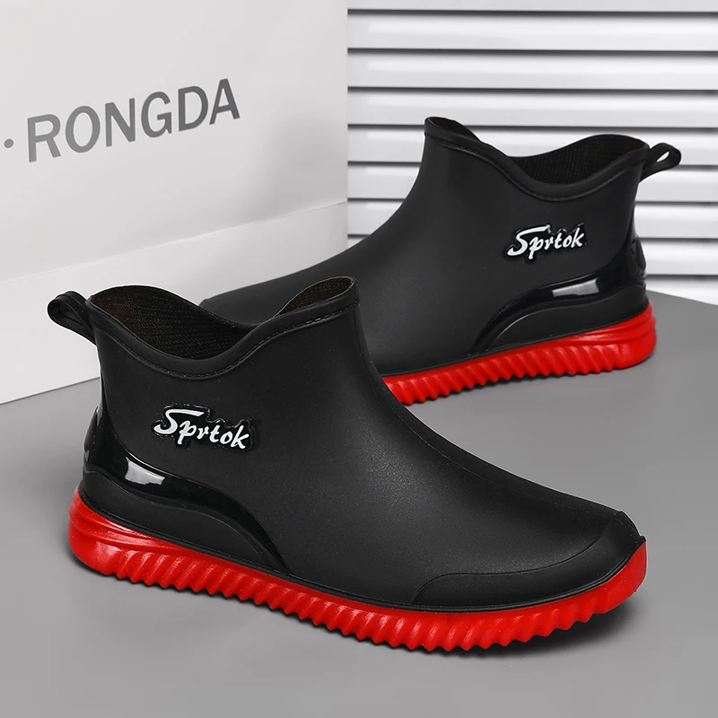 Men's casual ankle rain boots four seasons anti-slip waterproof outdoor wading fishing water shoes car wash kitchen rain shoes