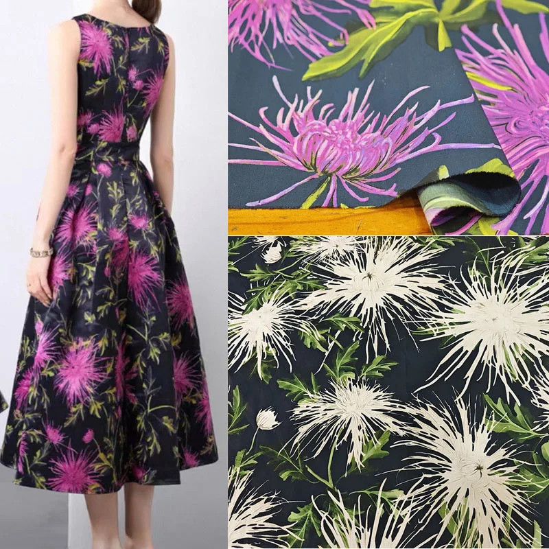 

Фиолетовая хризантема с цветочным принтом, хлопковая ткань для женского платья, блузка, ткань «сделай сам», швейный материал