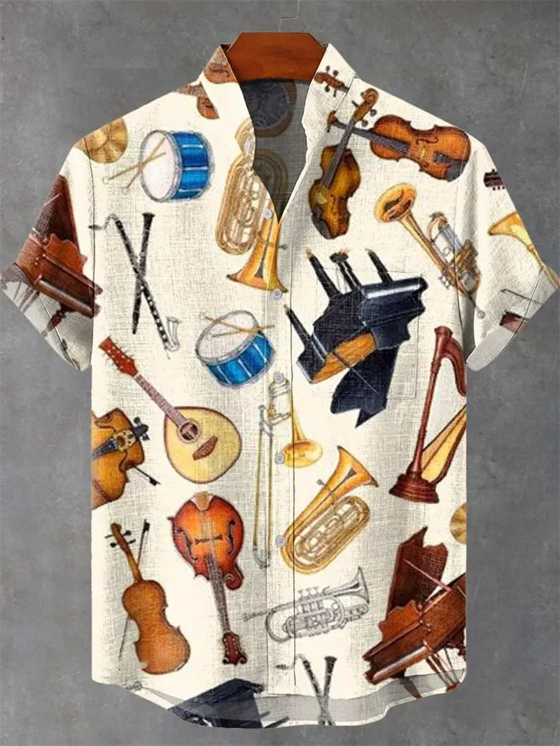 

Новая летняя рубашка с коротким рукавом с 3D принтом гитары для мужчин, летняя уличная одежда в стиле хип-хоп, топ, рубашка с персонализированным принтом