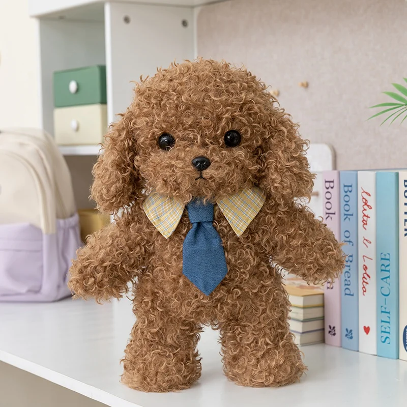 Posable Teddy Dog Plush Toy Brown Curly Coat Internal Frame Stuffed Animal Flexible Limb Posing for Photography Display