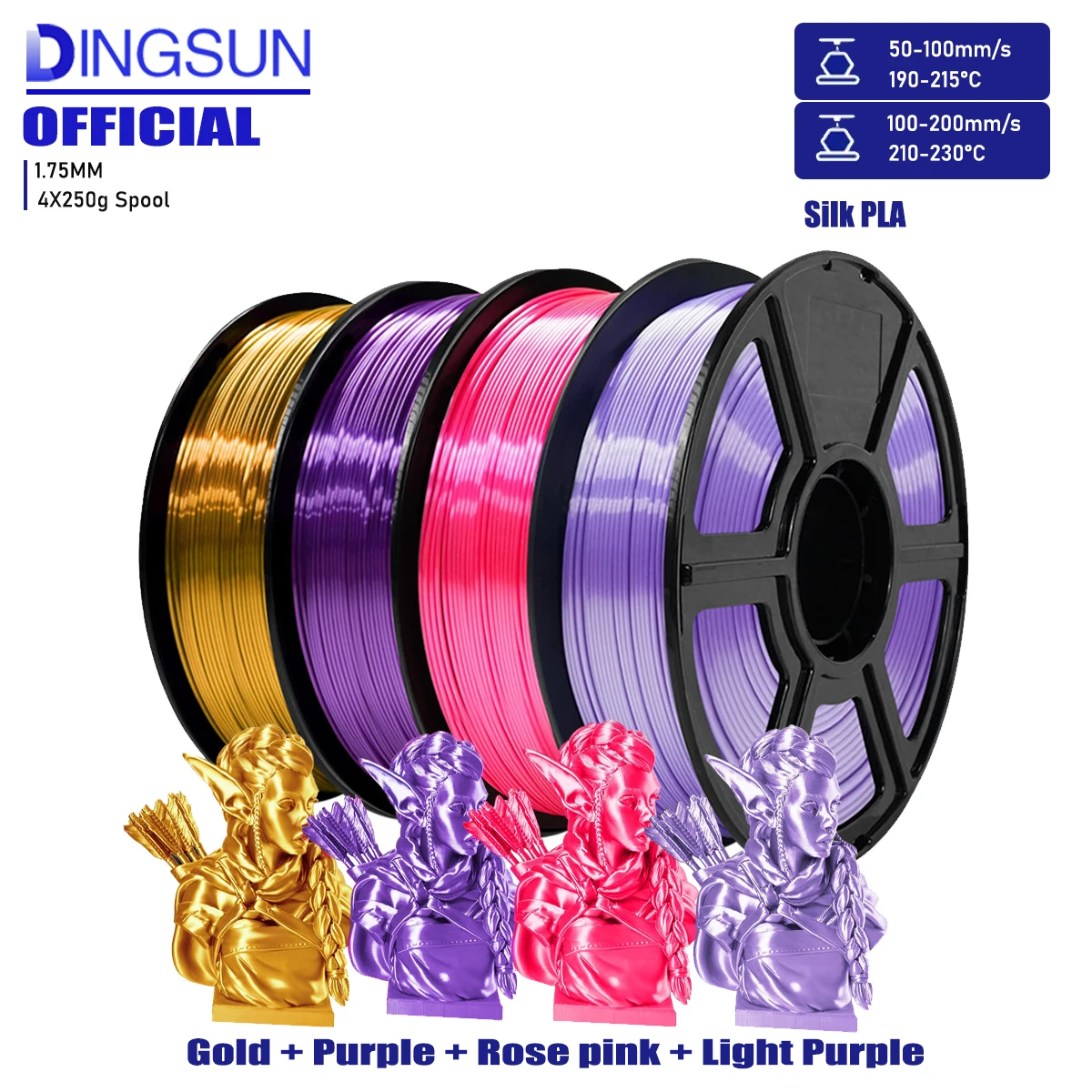 

Филамент для 3D-принтера, шелковый PLA-филамент, катушка 200/250/500/1000 г, точность размеров 1,75 мм +/- 0,03 мм