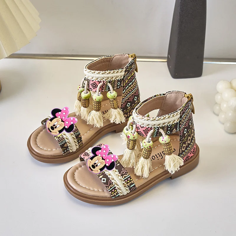 

Disney Mickey Mouse Minnie Girl Sandals Summer Fashion Princess Beach Shoes Ethnic Romance Su Soft Sole Slippers Casual Shoes