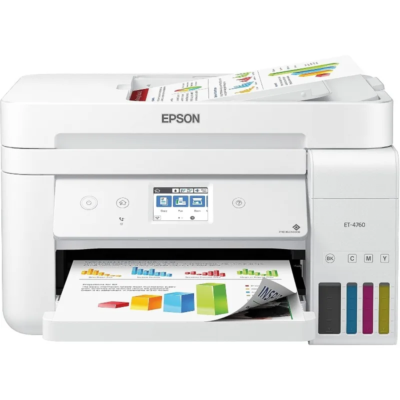 Epson EcoTank ET-4760 Wireless Color All-in-One Cartridge-Free Supertank Printer with Scanner, Copier, Fax, ADF and Ethernet