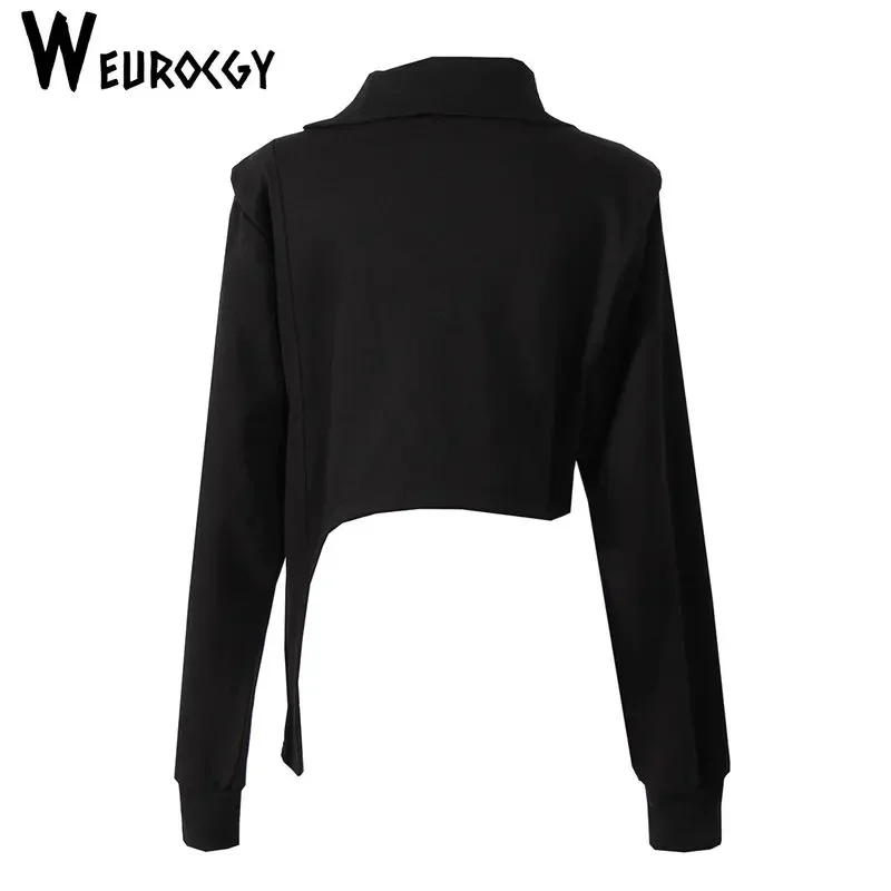 Loose Fit Oblique Zipper Irregular Sweatshirt 2023 Spring And Autumn New Turtleneck Long Sleeve Hem Reduce The Waist Women Tops