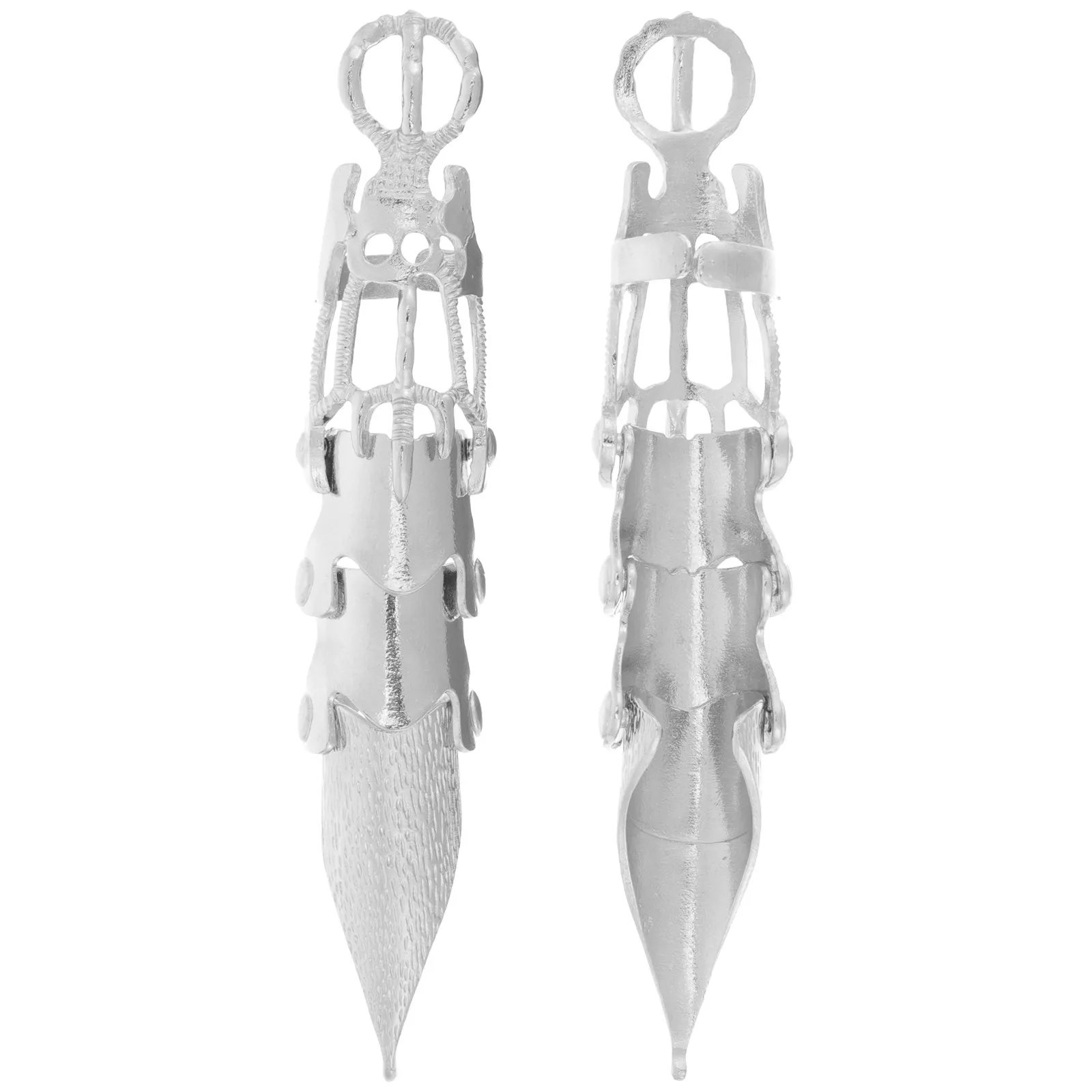 

2pcs Extra-Long Alloy Adjustable Joint Ring For Party Festival Halloween Goth Punk Style Finger Claw Rings Fashion Jewelry