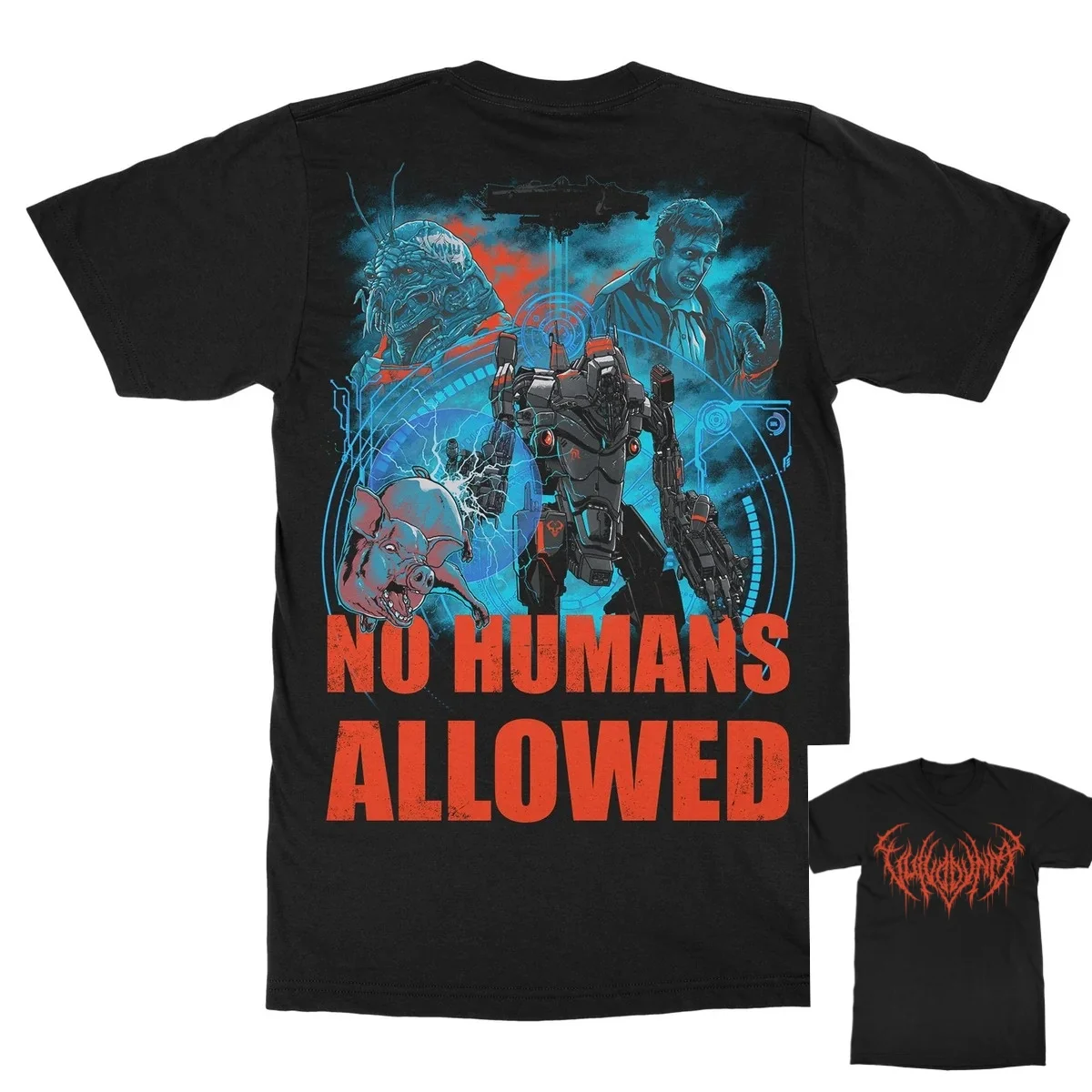 Cyber Sci Fi Mech Alien Monster Poster T Shirt, Vulvodynia No Humans Allowed Double Sided Colorful Vintage Graphic T Shirt