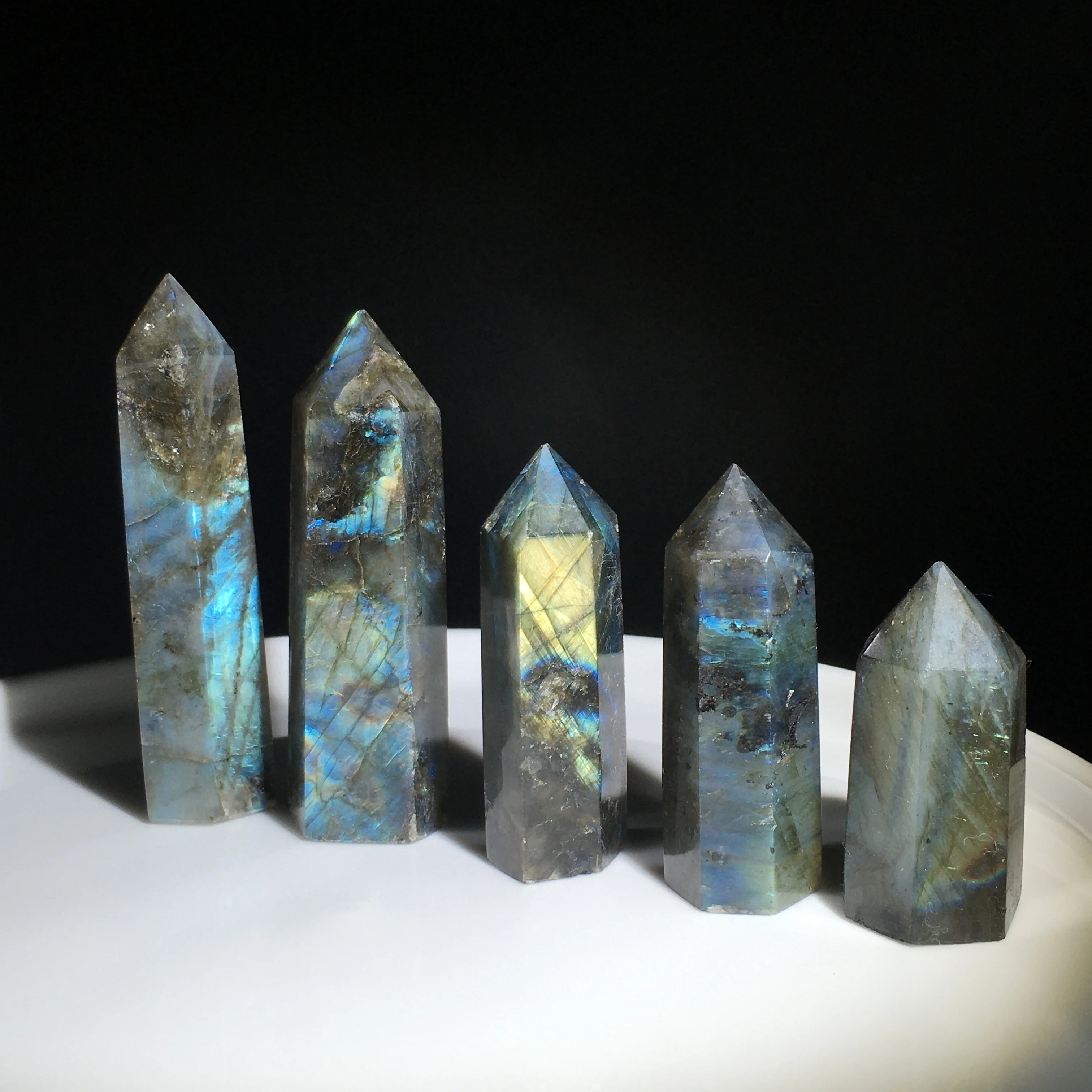 

Natural Crystal Labradorite Hexagonal Column Crystal Point Mineral Ornament Healing Wand Home Decor DIY Gift Decoration Wicca