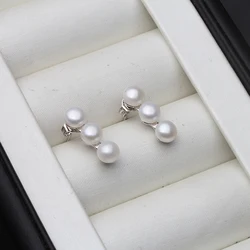 Cute 925 Sterling Silver Natural Freshwater Pearl Stud Pearl Earrings Women Wholesale White Pink Purple