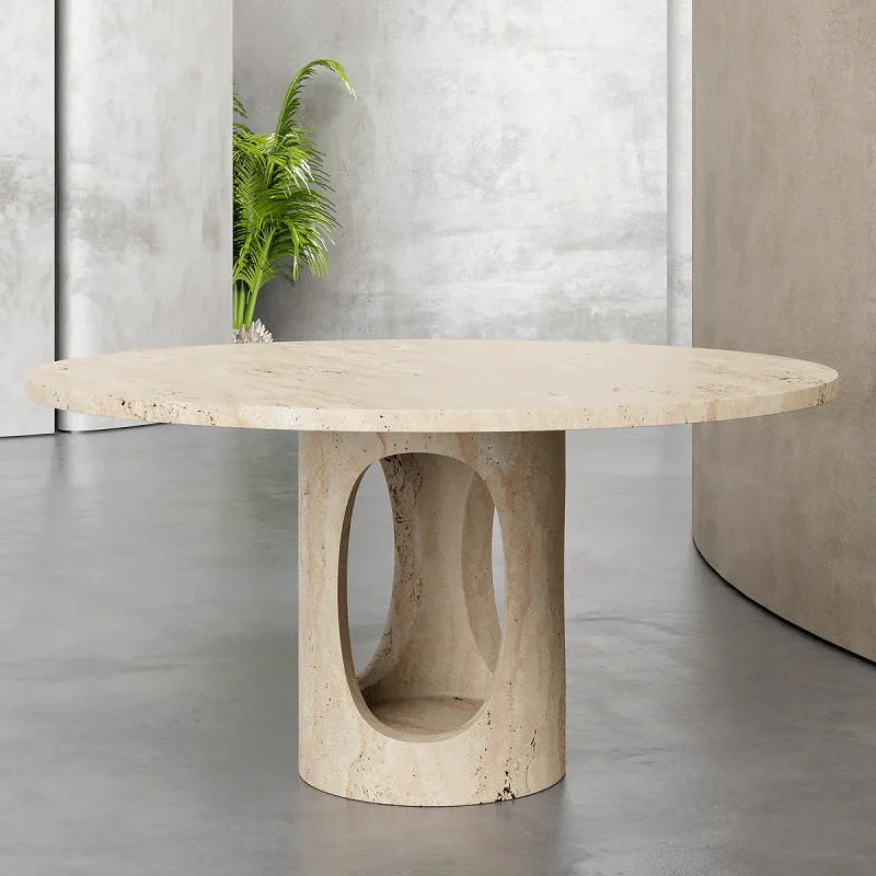 #d FORModern Design Durable Travertine Optional Sizes Round Dining Room Table Furniture for Home&