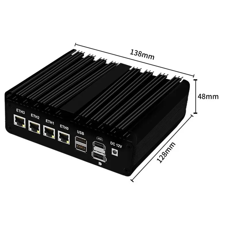 Yohirs كمبيوتر صناعي صغير Inter N150 DDR4 M.2 NVME HDMI2.0 DP 4x2.5G LAN 2COM Win11 Pro Linux PfSense ESXi جدار الحماية 3G 4G WIFI