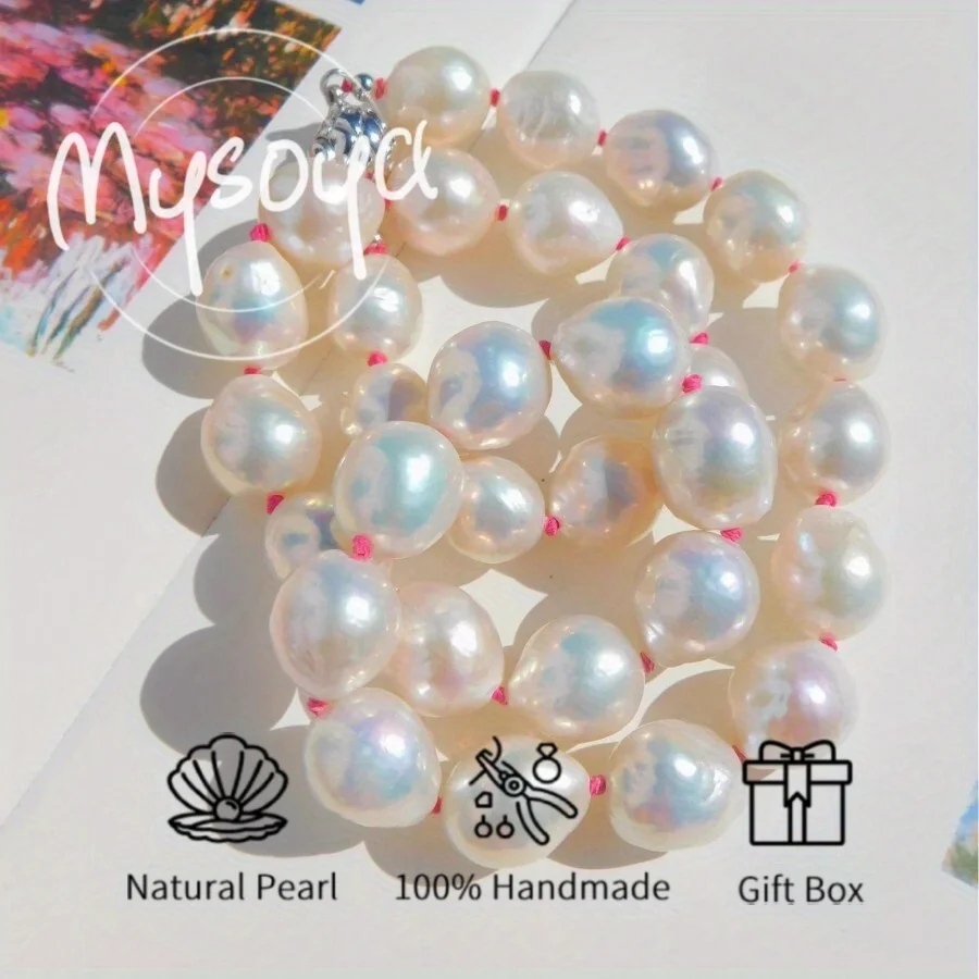 

MYSOYA 10-11 мм большое ожерелье из натурального пресноводного риса в форме барокко с жемчугом для женщин и мужчин с подарочной коробкой, подарок на день рождения, свадьбу