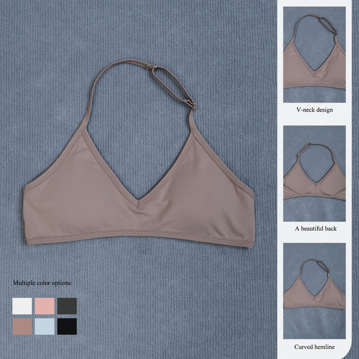 Women's Summer Halter Neck Padded Sports Yoga Bra Shock Absorption Support Backless Crop Top for Outdoor Running And Gym view 3